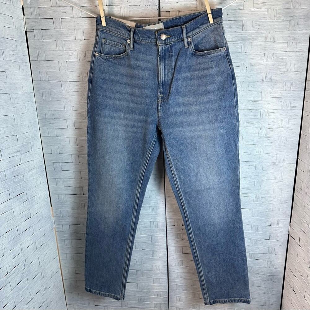 Everlane Womens Jeans straight leg cheeky midrise mid wash organic cotton denim
